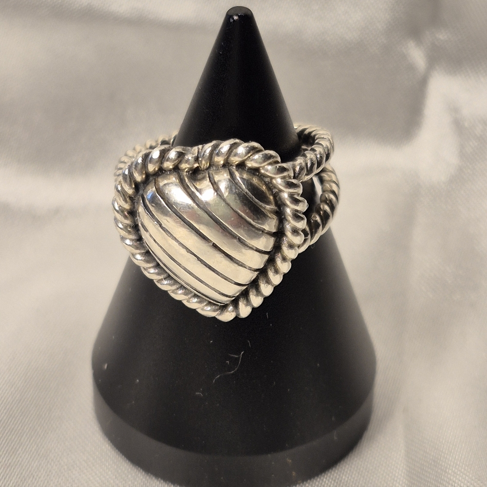 Twisted Rope STERLING Silver Heart Ring. CHUNKY Size 6.5 - Picture 8 of 8